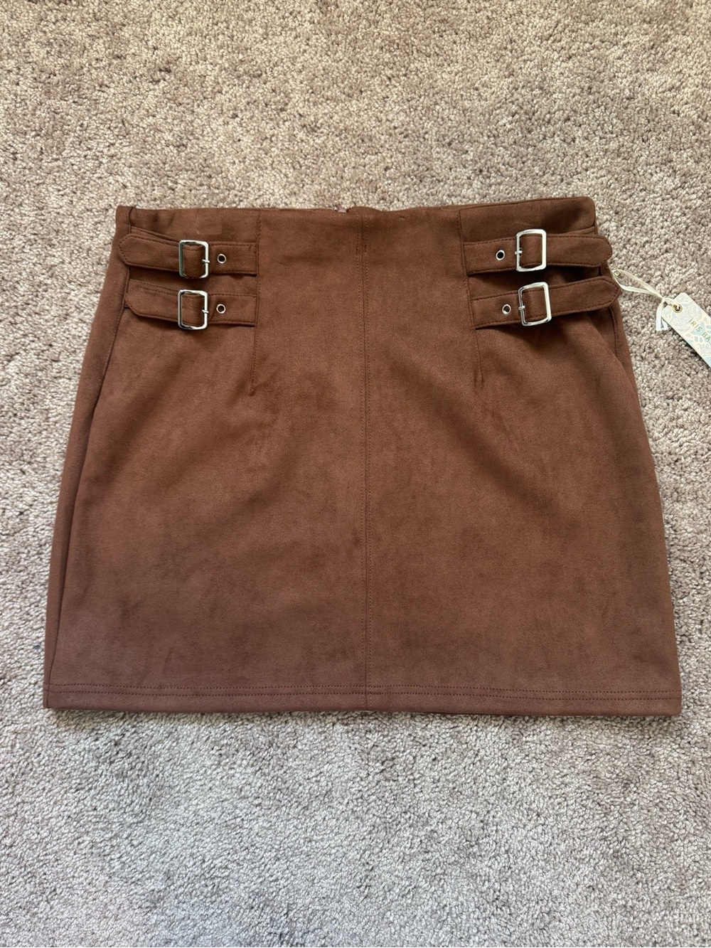 Brown Buckle Detail Mini Skirt